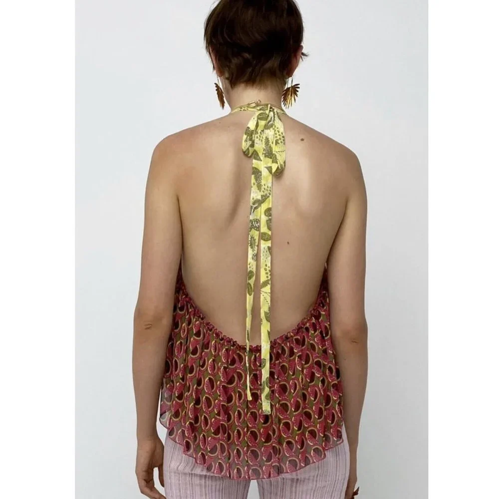 NWT - Zara Boho Peplum Halter Neck Top - Picture 6 of 10